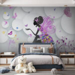 Fotobehang Wit bord met blauwe bloem