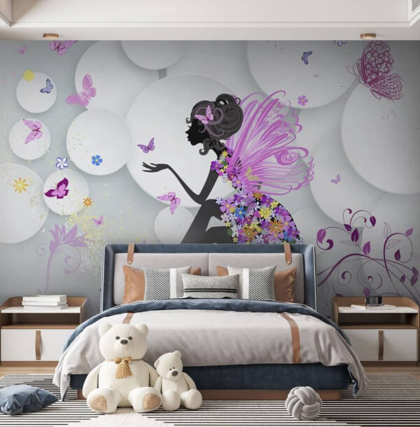 Wit bord met blauwe bloem Fotobehang Wit bord met blauwe bloem