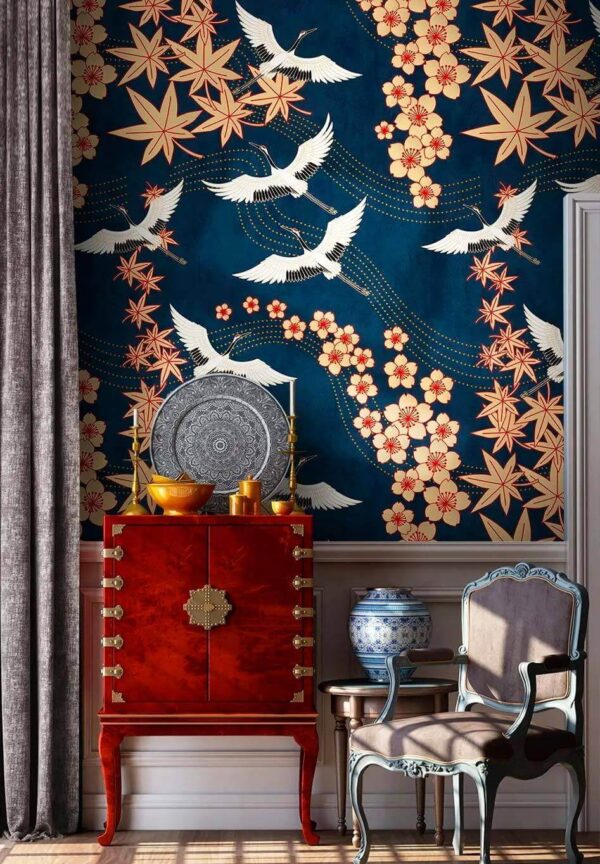 Patroon van bloemen en vogels Fotobehang Patroon van bloemen en vogels