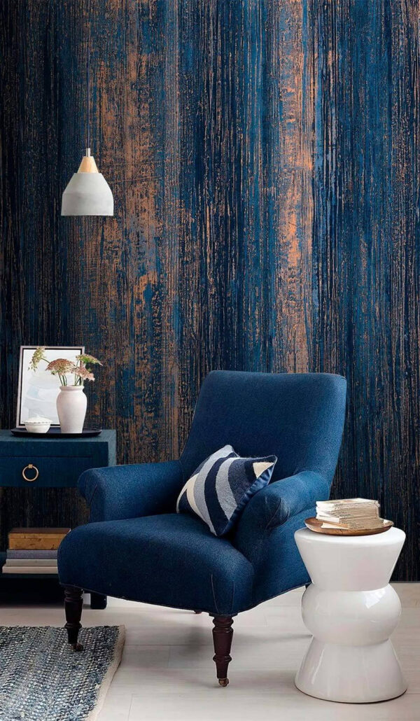 Blauw en bronskleurig structuurpatroon Fotobehang Blauw en bronskleurig structuurpatroon