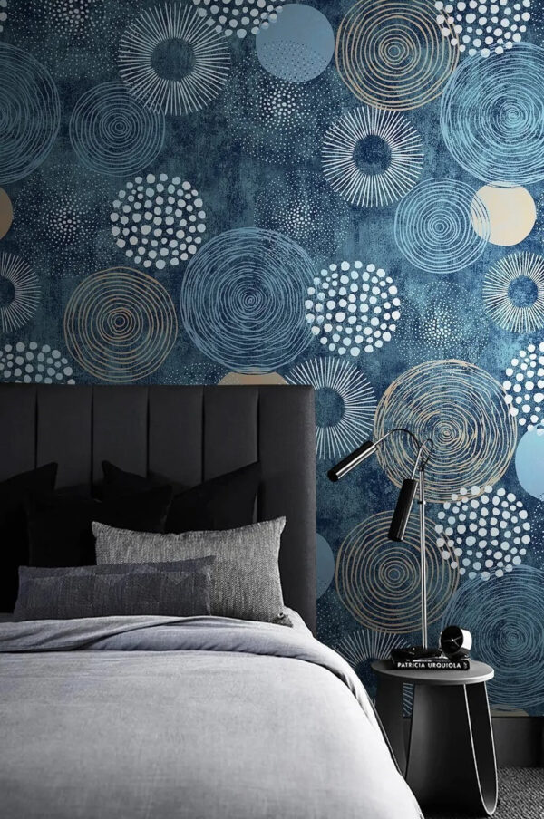 Blauw en wit cirkelontwerp Fotobehang Blauw en wit cirkelontwerp