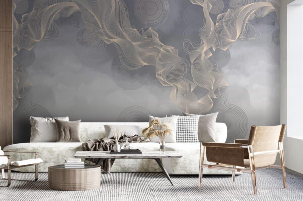 Grijze en witte achtergrond met cirkels en lijnen Fotobehang Grijze en witte achtergrond met cirkels en lijnen