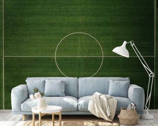 Voetbalveld met een witte cirkel Fotobehang Voetbalveld met een witte cirkel