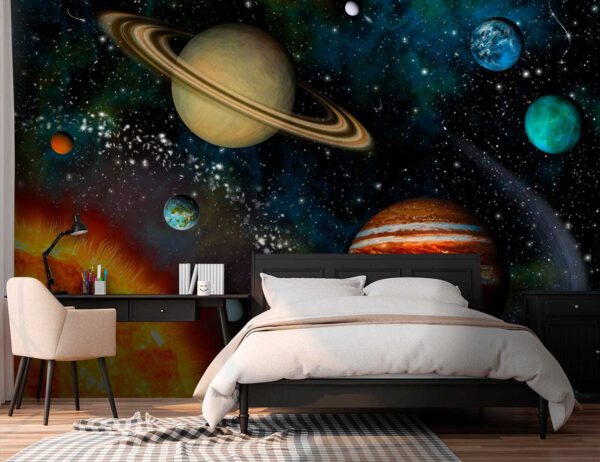 Planeet met ringen eromheen Fotobehang Planeet met ringen eromheen