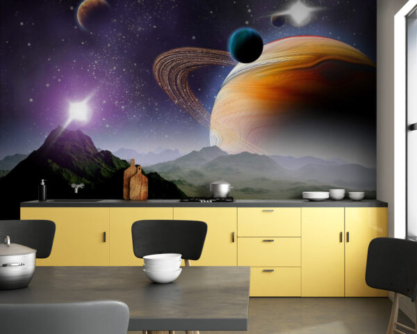 Planeten en sterren in de ruimte Fotobehang Planeten en sterren in de ruimte