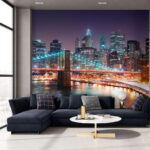 Fotobehang Skyline van de stad bij nacht