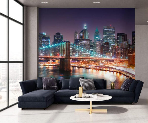 Skyline van de stad bij nacht Fotobehang Skyline van de stad bij nacht