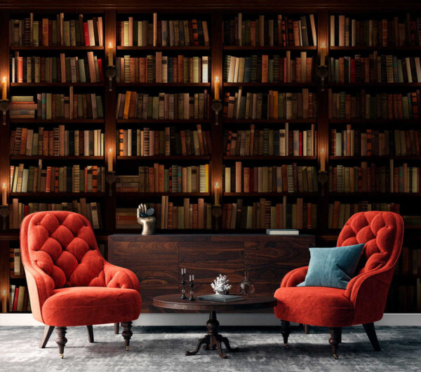 Boekenplank met kaars Fotobehang Boekenplank met kaars