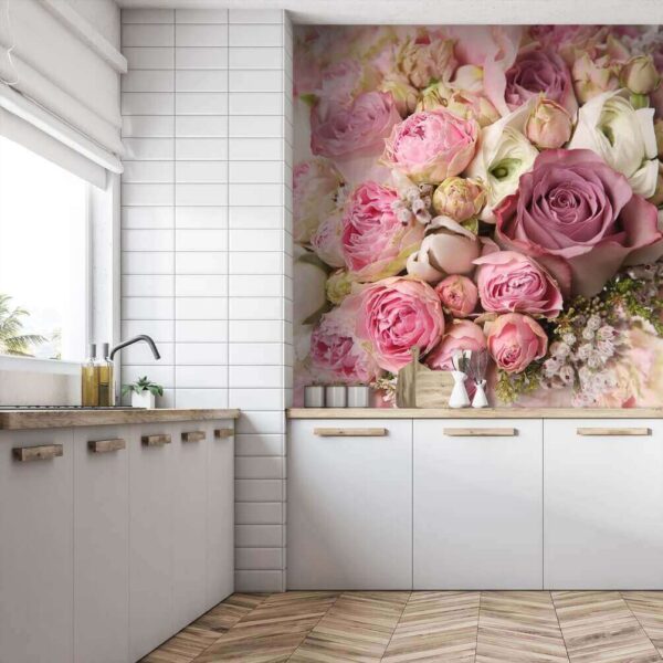 Fotobehang Boeket van roze en witte rozen