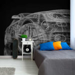 Fotobehang Futuristische auto wireframe digitaal ontwerp.