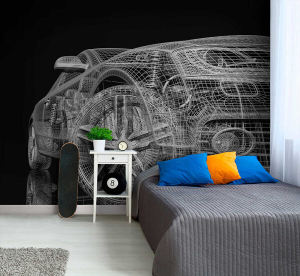 Futuristische auto wireframe digitaal ontwerp Fotobehang Futuristische auto wireframe digitaal ontwerp