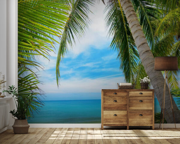 Palmbomen op een strand Fotobehang Palmbomen op een strand