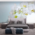 Fotobehang Witte orchideeën boven water