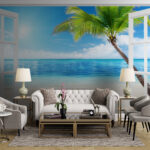 Fotobehang Deur open naar een strand