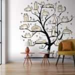 Fotobehang Boom met katten erop