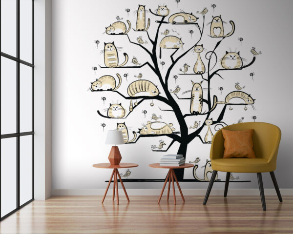Boom met katten erop Fotobehang Boom met katten erop