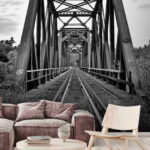Fotobehang Treinrails door een brug