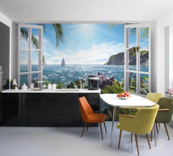 Raam met uitzicht op de oceaan Fotobehang Raam met uitzicht op de oceaan