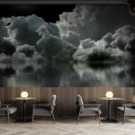 Fotobehang Maan over water met wolken en wolken