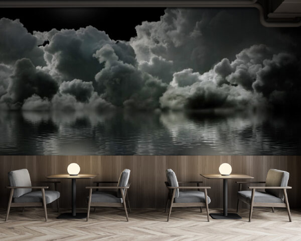 Maan over water met wolken en wolken Fotobehang Maan over water met wolken en wolken