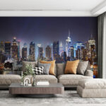 Fotobehang Skyline van de stad bij nacht