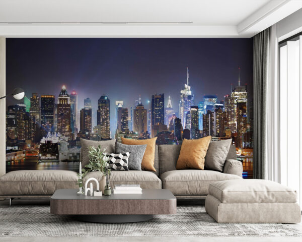 Skyline van de stad bij nacht Fotobehang Skyline van de stad bij nacht