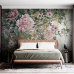 Fotobehang Bloeiende tuin met levendige bloemen.