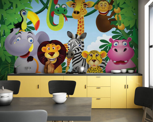 Groep dieren in de jungle Fotobehang Groep dieren in de jungle