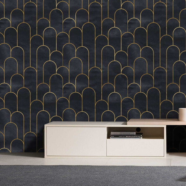 Elegante zwarte bogen met subtiele lijnen Fotobehang Elegante zwarte bogen met subtiele lijnen