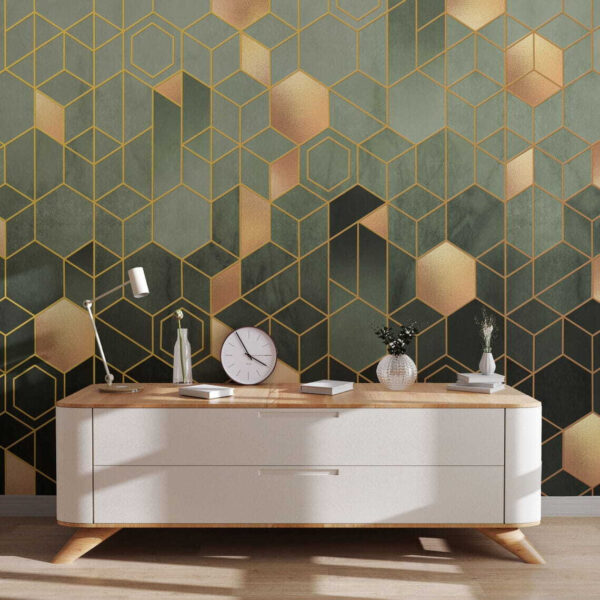 Geometrisch patroon met metallic accenten Fotobehang Geometrisch patroon met metallic accenten