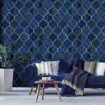 Fotobehang Blauw en wit rasterpatroon