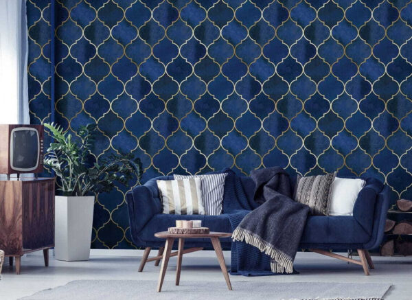 Blauw en wit rasterpatroon Fotobehang Blauw en wit rasterpatroon