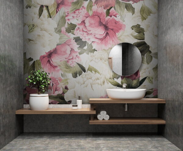Patroon van roze en witte bloemen Fotobehang Patroon van roze en witte bloemen