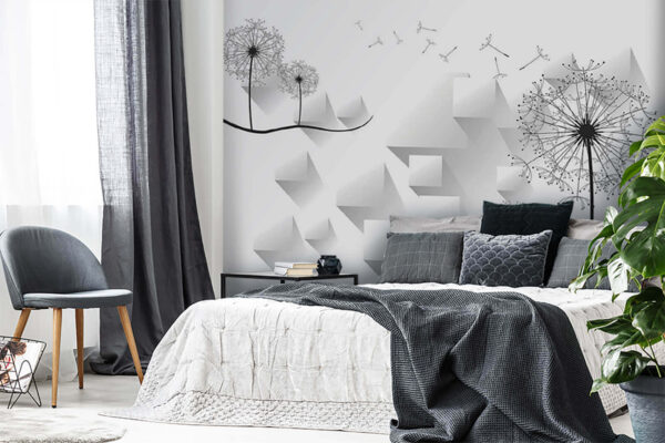 Paardenbloemen en een witte achtergrond Fotobehang Paardenbloemen en een witte achtergrond