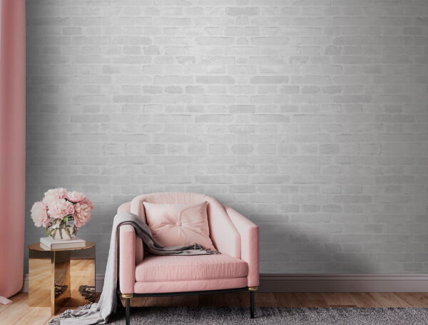 Witte bakstenen muur met veel rechthoekige bakstenen Fotobehang Witte bakstenen muur met veel rechthoekige bakstenen