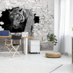 Fotobehang Witte tijger met blauwe ogen