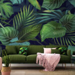 Fotobehang Illustratie van levendige junglebladeren.