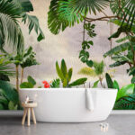 Fotobehang Weelderig jungleparadijs met groene bladeren.