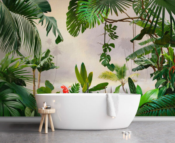 Weelderig jungleparadijs met groene bladeren Fotobehang Weelderig jungleparadijs met groene bladeren