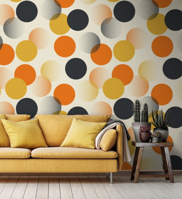 Wall murals Pattern of orange and black circles Fotobehang Wall murals Pattern of orange and black circles