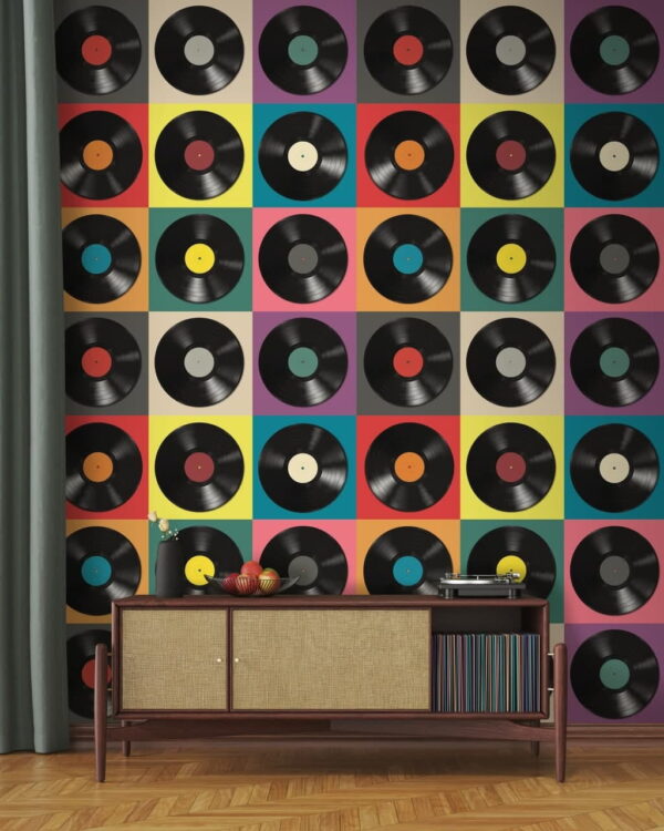 Fotobehang Kleurrijke vinyl platen schikking display (Artikelnummer: u51622) Fotobehang Fotobehang Kleurrijke vinyl platen schikking display (Artikelnummer: u51622)