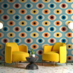 Fotobehang Blauw met witte oogbol