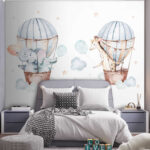 Fotobehang Paar dieren in heteluchtballonnen