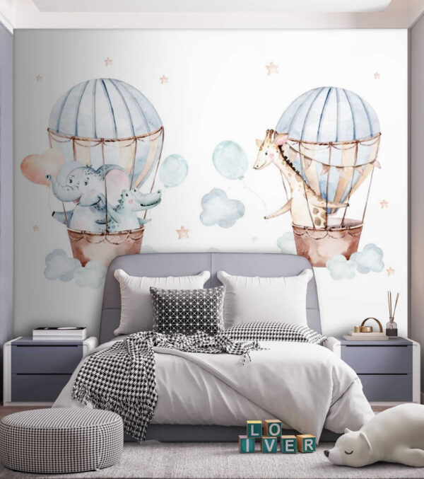 Paar dieren in heteluchtballonnen Fotobehang Paar dieren in heteluchtballonnen