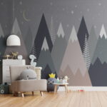 Fotobehang Bergketen met bomen en sterren