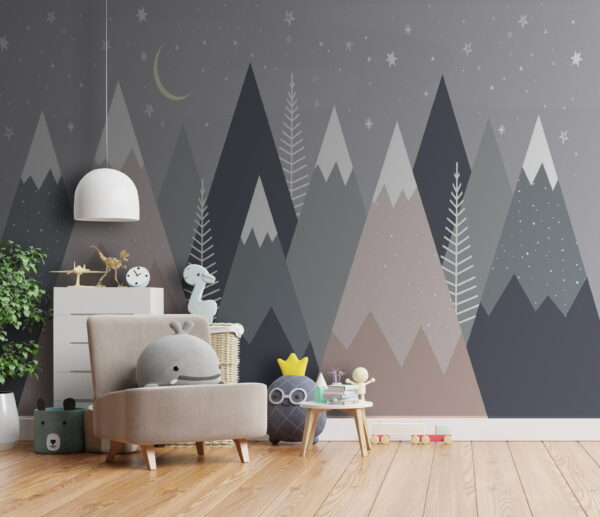 Bergketen met bomen en sterren Fotobehang Bergketen met bomen en sterren