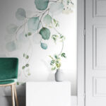 Fotobehang Delicaat aquarelgroen op wit.
