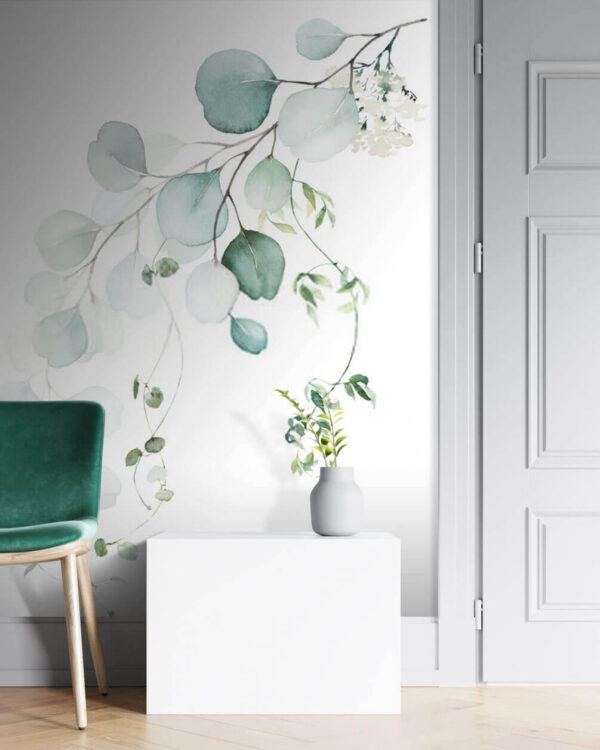 Delicaat aquarelgroen op wit Fotobehang Delicaat aquarelgroen op wit