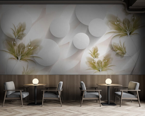 Fotobehang Wit en groen bloemmotief