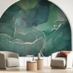Fotobehang Abstracte wervelende groene marmeren patronen.